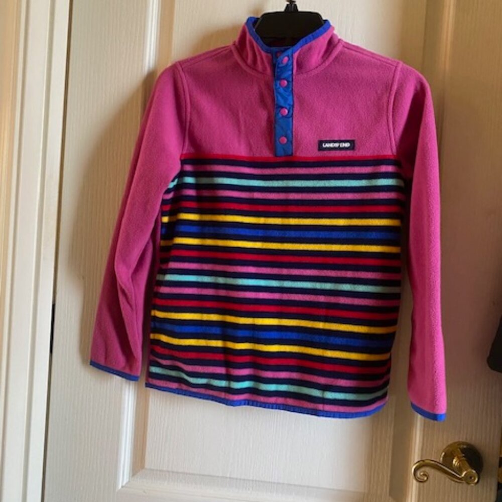 Lands' End Pink Fleece Pull Over Jacket Sweater Size 10-12